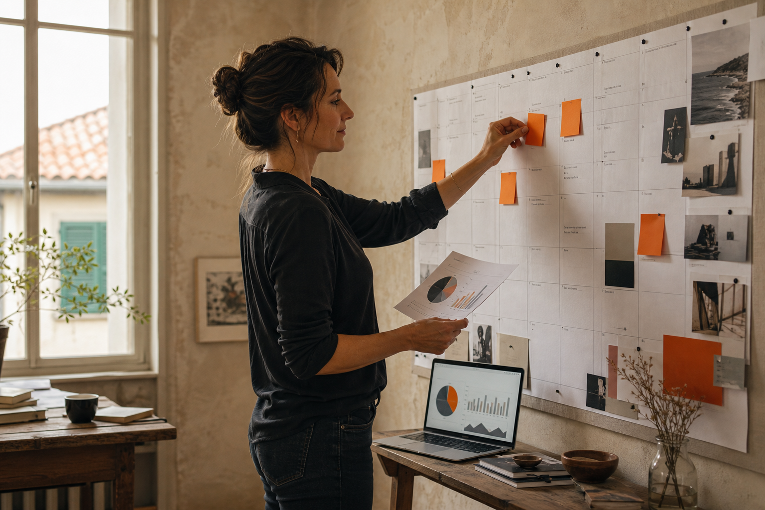 Una strategist costruisce il calendario delle campagne confrontandolo con i dati